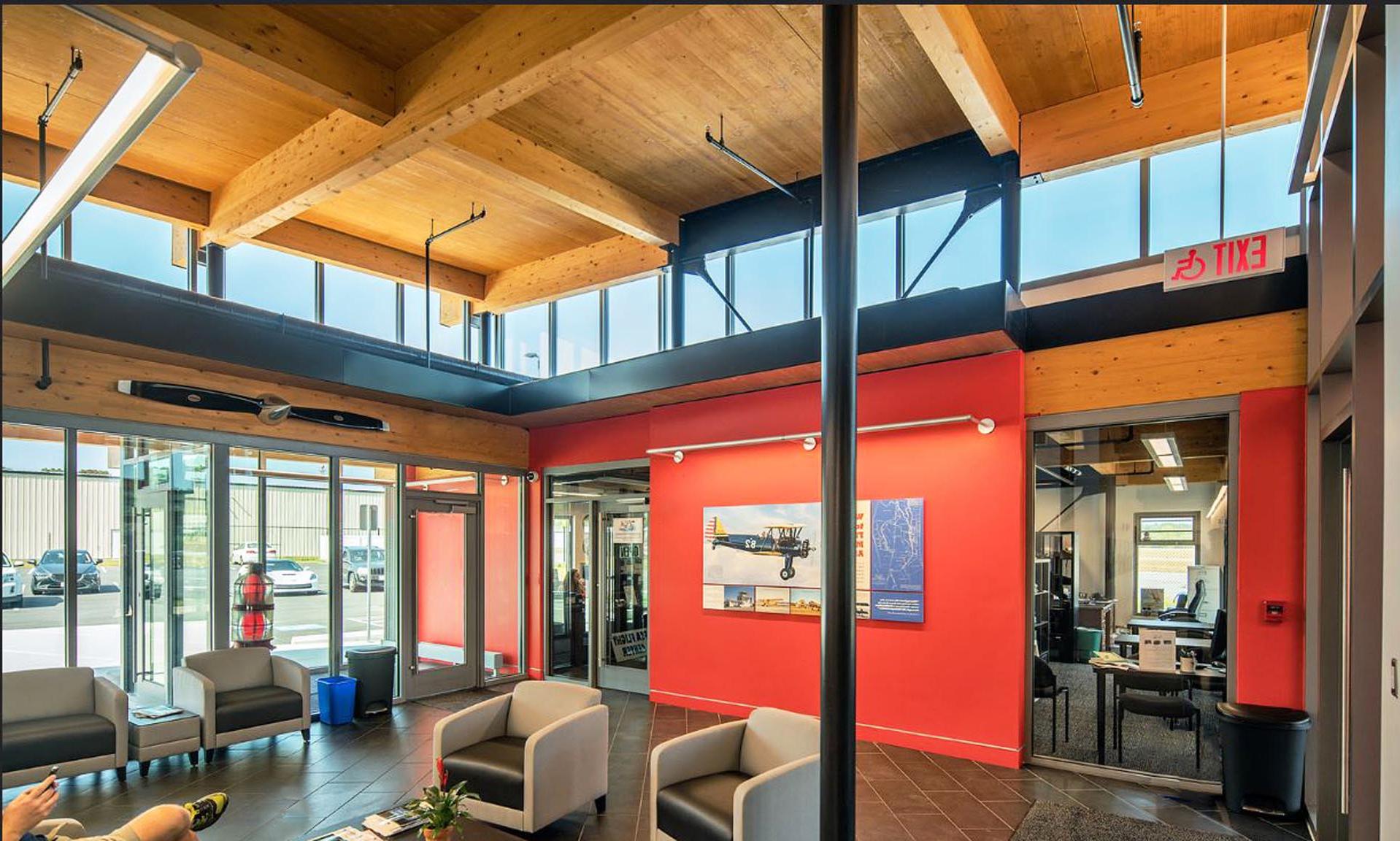 State of Massachusetts Public-Use Airport Buildings waiting area glulam clt ceiling